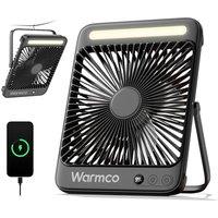 Warmco 20000mAh Battery Powered Fan 27cm, Ultra-Slim Portable Camping Fan with LED Lantern, Up to 48H Runtime Rechargeable Desk Fans for Bedroom, Outd