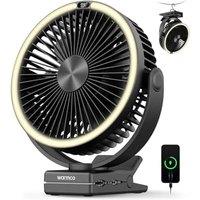 Warmco 15000mAh Portable Clip on Fan Rechargeable, 8 Inch Battery Powered Desk Fan, LED Lantern & Hook, 360 Rotate & 4 Speeds Strong Airflow for Cam