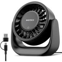 Warmco USB Desk Fan with Touch Control, (USB Powered Only, No Battery) Small Personal Desktop Fan, USB-A & USB-C Plug, 3 Speeds Strong Airflow, Quiet