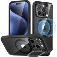 ESR Classic Hybrid Case with Stash Stand (HaloLock), Compatible with iPhone 15 Pro, Clear Black