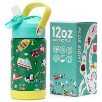 Kids Insulated Water Bottle with Straw Lid, 12 oz BPA-Free Double Wall Vacuum Tumbler 18/8 Stainless Steel Leak Proof Kids Cups with Straw for School