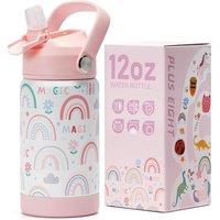 Kids Insulated Water Bottle with Straw Lid, 12 oz BPA-Free Double Wall Vacuum Tumbler 18/8 Stainless Steel Leak Proof Kids Cups with Straw for School