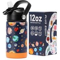 Kids Insulated Water Bottle with Straw Lid, 12 oz BPA-Free Double Wall Vacuum Tumbler 18/8 Stainless Steel Leak Proof Kids Cups with Straw for School