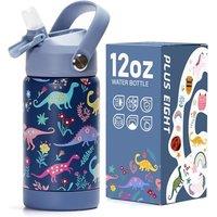 Kids Insulated Water Bottle with Straw Lid, 12 oz BPA-Free Double Wall Vacuum Tumbler 18/8 Stainless Steel Leak Proof Kids Cups with Straw for School