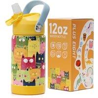 Kids Insulated Water Bottle with Straw Lid, 12 oz BPA-Free Double Wall Vacuum Tumbler 18/8 Stainless Steel Leak Proof Kids Cups with Straw for School