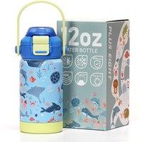 Kids Metal Water Bottle with Straw, 350ml BPA-Free Double Wall Vacuum Tumbler 18/8 Stainless Steel Leak Proof Kids Cups with Straw for School Travel B