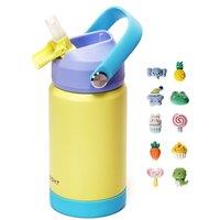 Kids Insulated Water Bottle with Straw Lid, 350ml BPA-Free Double Wall Vacuum Tumbler 18/8 Stainless Steel Leak Proof Kids Cups with Straw for School