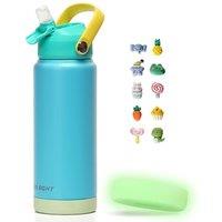 750ml/24oz Water Bottle with Straw Lid, Stainless Steel Water Bottle Wide Fluorescent Coaster for Sports, Gym or Office, BPA-Free Keep Cold 24H Hot 12