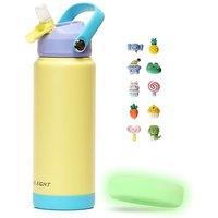 750ml/24oz Water Bottle with Straw Lid, Stainless Steel Water Bottle Wide Fluorescent Coaster for Sports, Gym or Office, BPA-Free Keep Cold 24H Hot 12