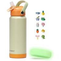 750ml/24oz Water Bottle with Straw Lid, Stainless Steel Water Bottle Wide Fluorescent Coaster for Sports, Gym or Office, BPA-Free Keep Cold 24H Hot 12