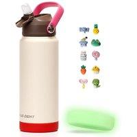 750ml/24oz Water Bottle with Straw Lid, Stainless Steel Water Bottle Wide Fluorescent Coaster for Sports, Gym or Office, BPA-Free Keep Cold 24H Hot 12