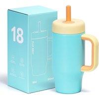 Stainless Steel Cups Spill Proof, 540ml/18oz Water Bottle with Twist Lids & Silicone Straw, Reusable Double Walled Water Bottle, Easy to Clean(Green,