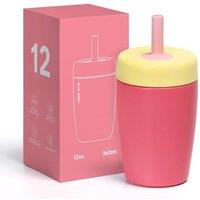 Stainless Steel Cups Spill Proof, 350ml/12oz Water Bottle with Twist Lids & Silicone Straw, Reusable Double Walled Water Bottle, Easy to Clean (Red, 3