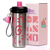 Stainless Steel Tumbler with Straw, 600ml/20oz Tumbler with Leak Proof, Reusable Double Walled Water Bottle, Thermo Coffee Travel Mug (Silver)