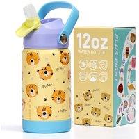 Kids Insulated Water Bottle with Straw Lid, 12 oz BPA-Free Double Wall Vacuum Tumbler 18/8 Stainless Steel Leak Proof Kids Cups with Straw for School