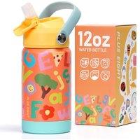 Kids Insulated Water Bottle with Straw Lid, 12 oz BPA-Free Double Wall Vacuum Tumbler 18/8 Stainless Steel Leak Proof Kids Cups with Straw for School