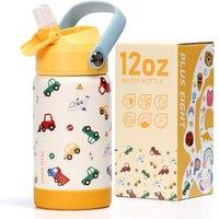 Kids Insulated Water Bottle with Straw Lid, 12 oz BPA-Free Double Wall Vacuum Tumbler 18/8 Stainless Steel Leak Proof Kids Cups with Straw for School