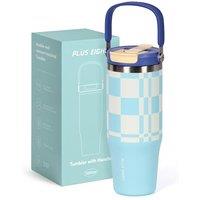 Stainless Steel Tumbler with Straw, 1000ml/32oz Travel Mug with Handle,Leakproof Reusable Travel Mug, Keeps Cold for 24H or Hot 12H, Fit in Car Cup Ho