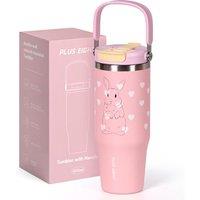 Stainless Steel Tumbler with Straw, 1000ml/32oz Travel Mug with Handle,Leakproof Reusable Travel Mug, Keeps Cold for 24H or Hot 12H, Fit in Car Cup Ho