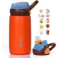 Kids Insulated Water Bottle with Straw Lid, 350ml BPA-Free Double Wall Vacuum Tumbler 18/8 Stainless Steel Leak Proof Keep Drinks 12h Hot & 18h Cold (