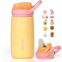Kids Insulated Water Bottle with Straw Lid, 350ml BPA-Free Double Wall Vacuum Tumbler 18/8 Stainless Steel Leak Proof Keep Drinks 12h Hot & 28h Cold (