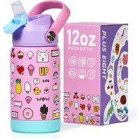 Kids Insulated Water Bottle with Straw Lid, 12 oz BPA-Free Double Wall Vacuum Tumbler 18/8 Stainless Steel Leak Proof Kids Cups with Straw for School
