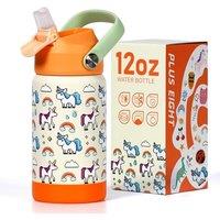 Kids Insulated Water Bottle with Straw Lid, 12 oz BPA-Free Double Wall Vacuum Tumbler 18/8 Stainless Steel Leak Proof Kids Cups with Straw for School