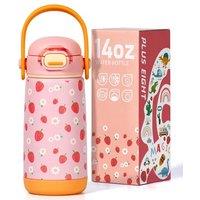 Kids Insulated Water Bottle with Straw Lid & Handle, 420ml/14oz BPA-Free Double Wall Vacuum Tumbler 18/8 Stainless Steel Leak Proof Kids Cups for Scho