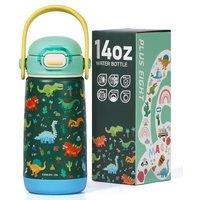 Kids Insulated Water Bottle with Straw Lid & Handle, 420ml/14oz BPA-Free Double Wall Vacuum Tumbler 18/8 Stainless Steel Leak Proof Kids Cups for Scho