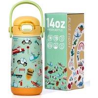 Kids Insulated Water Bottle with Straw Lid & Handle, 420ml/14oz BPA-Free Double Wall Vacuum Tumbler 18/8 Stainless Steel Leak Proof Kids Cups for Scho