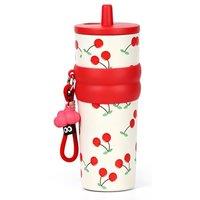 Stainless Steel Tumbler with Straw, 750ml/25oz Reusable Leak Proof Water Bottle, Travel Portable Coffee Mug for Hot and Cold, Fit in Car Cup Holder (C