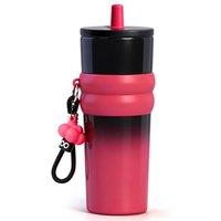 Stainless Steel Tumbler with Straw, 750ml/25oz Reusable Leak Proof Water Bottle, Travel Portable Coffee Mug for Hot and Cold, Fit in Car Cup Holder (B