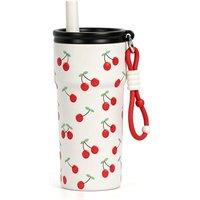 Stainless Steel Tumbler with Straw, 500ml/17oz Tumbler for Hot and Cold, Travel Portable Coffee Mug for Hot and Cold, Fit in Car Cup Holder (Cherry)