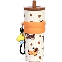Stainless Steel Tumbler with Straw, 750ml/25oz Reusable Leak Proof Water Bottle, Travel Portable Coffee Mug for Hot and Cold, Fit in Car Cup Holder (C