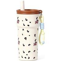 Stainless Steel Tumbler with Straw, 500ml/17oz Tumbler for Hot and Cold, Travel Portable Coffee Mug for Hot and Cold, Fit in Car Cup Holder (Cute Dog)
