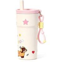 Stainless Steel Tumbler with Straw, 500ml/17oz Tumbler for Hot and Cold, Travel Portable Coffee Mug for Hot and Cold, Fit in Car Cup Holder (Pink Star
