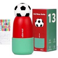 Football Water Bottle with Straw, 400ml/13oz Stainless Steel Water Bottle with Non-Slip Silicone Base for Sports, Gym or Office (Red Green)