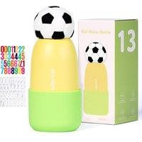 Football Water Bottle with Straw, 400ml/13oz Stainless Steel Water Bottle with Non-Slip Silicone Base for Sports, Gym or Office (Yellow Green)