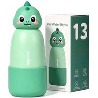 Kids Insulated Water Bottle with Straw Lid, 400ml/13oz Stainless Steel Water Bottle with Non-Slip Silicone Base for Sports, Gym or Office (Dinosaur)