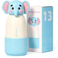 Kids Insulated Water Bottle with Straw Lid, 400ml/13oz Stainless Steel Water Bottle with Non-Slip Silicone Base for Sports, Gym or Office (Elephant)