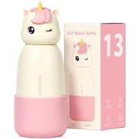 Kids Insulated Water Bottle with Straw Lid, 400ml/13oz Stainless Steel Water Bottle with Non-Slip Silicone Base for Sports, Gym or Office (Unicorn)