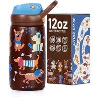Kids Insulated Water Bottle with Straw Lid, 350ml BPA-Free Double Wall Vacuum Tumbler 18/8 Stainless Steel Leak Proof Keep Drinks 12h Hot & 28h Cold (