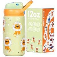 Kids Insulated Water Bottle with Straw Lid, 350ml BPA-Free Double Wall Vacuum Tumbler 18/8 Stainless Steel Leak Proof Keep Drinks 12h Hot & 28h Cold (