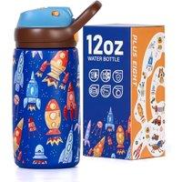 Kids Insulated Water Bottle with Straw Lid, 350ml BPA-Free Double Wall Vacuum Tumbler 18/8 Stainless Steel Leak Proof Keep Drinks 12h Hot & 28h Cold (