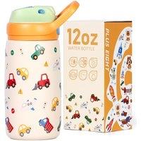 Kids Insulated Water Bottle with Straw Lid, 350ml BPA-Free Double Wall Vacuum Tumbler 18/8 Stainless Steel Leak Proof Keep Drinks 12h Hot & 28h Cold (
