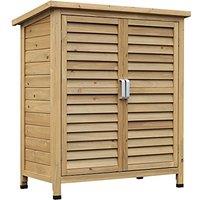 Outsunny Garden Shed Wooden Garden Storage Shed 2 Door Unit Solid Fir Wood Garage Tool Organisation Cabinet, 87L x 46.5W x 96.5Hcm, Natural