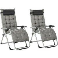 Outsunny 2 Piece Reclining Zero Gravity Chair Metal Frame Folding Garden Sun Lounger with Cushion Headrest, Dark Grey