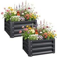 Outsunny Set of 2 Raised Garden Bed, 60 x 60 x 30.5 cm, Grey | Outdoor Planter Box, Galvanised Steel Frame, for Growing Vegetables, Flowers and Herbs