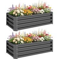 Outsunny Set of 2 Raised Garden Bed, 110 x 50 x 30 cm, Dark Grey | Outdoor Planter Box, Galvanised Steel Frame, for Growing Vegetables, Flowers and He