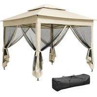 Outsunny 3 x 3(m) Pop Up Gazebo, Double-roof Garden Tent with Netting and Carry Bag, Party Event Shelter for Outdoor Patio, Cream White
